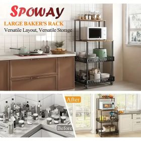 4 Tier Kitchen Baker Rack Coffee Bar Station Microwave Oven Stand Rustic Brown Storage Shelf for Spices Pots Pans Utility Organizer Freestanding Shelf