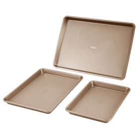 VEVOR Baking Pans Set, 3-Piece, Nonstick Carbon Steel Cookware Sheets & Trays, Stackable Kitchen Oven Bakeware Cooking Sets with Silicone Handles