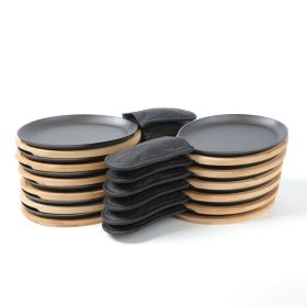 HAWOK Cast Iron Fajita Plate Sizzler Pan Set with Bamboo Tray and Handle Holder, Set of 12