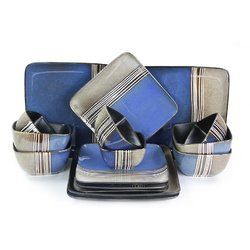 dinnElama Uptown Loft 16 Piece Double Bowl Stoneware Dinnerware Set with Service for 4