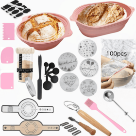 142pcs Sourdough Bread Baking Supplies for Fermentation Basket, Foldable Silicone Bread Fermentation Basket, [10" Oval + 9" Round]