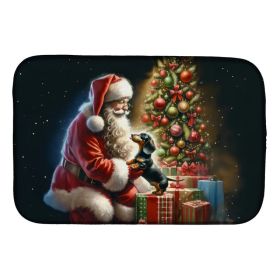 Dachshund and Santa Claus Dish Drying Mat Absorbent Dish Drying Mat Pad for Kitchen Counter Dish Drainer Mat for Countertop, 14 x 21", Multicolor (Option: default)