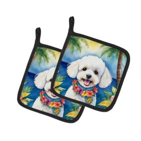 Bichon Frise Luau Pair of Pot Holders Kitchen Heat Resistant Pot Holders Sets Oven Hot Pads for Cooking Baking BBQ, 7 1/2 x 7 1/2 (Option: default)