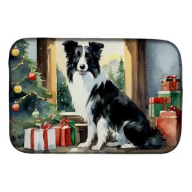 Border Collie Cozy Christmas Dish Drying Mat Absorbent Dish Drying Mat Pad for Kitchen Counter Dish Drainer Mat for Countertop, 14 x 21", Multico (Option: default)