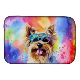 Yorkshire Terrier Hippie Dawg Dish Drying Mat Absorbent Dish Drying Mat Pad for Kitchen Counter Dish Drainer Mat for Countertop, 14 x 21", Multic (Option: default)