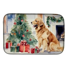 Golden Retriever Cozy Christmas Dish Drying Mat Absorbent Dish Drying Mat Pad for Kitchen Counter Dish Drainer Mat for Countertop, 14 x 21", Mult (Option: default)