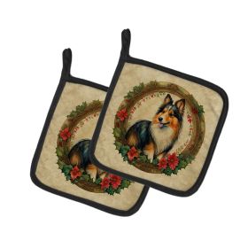 Sheltie Christmas Flowers Pair of Pot Holders Kitchen Heat Resistant Pot Holders Sets Oven Hot Pads for Cooking Baking BBQ, 7 1/2 x 7 1/2 (Option: default)