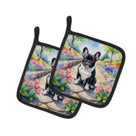 French Bulldog Spring Path Pair of Pot Holders Kitchen Heat Resistant Pot Holders Sets Oven Hot Pads for Cooking Baking BBQ, 7 1/2 x 7 1/2 (Option: default)
