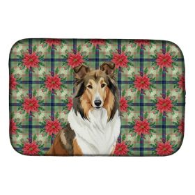 Sable Collie Christmas PoinsettIas Dish Drying Mat Absorbent Dish Drying Mat Pad for Kitchen Counter Dish Drainer Mat for Countertop, 14 x 21", M (Option: default)