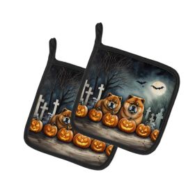 Chow Chow Spooky Halloween Pair of Pot Holders Kitchen Heat Resistant Pot Holders Sets Oven Hot Pads for Cooking Baking BBQ, 7 1/2 x 7 1/2 (Option: default)